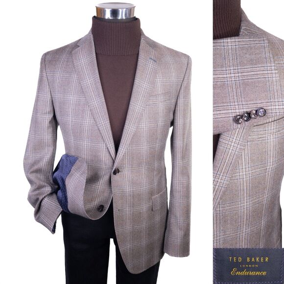 TED BAKER Endurance JAY SPJ Sport Coat Jacket Blazer Sz 40R Plaid Wool 2-Button - Picture 1 of 15